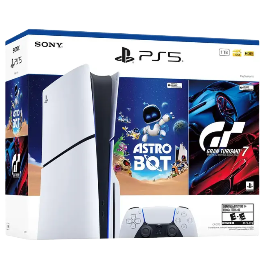Consola PlayStation 5 Slim - Lector de disco (1TB) + Juego físico Astrobot y Gran Turismo 7