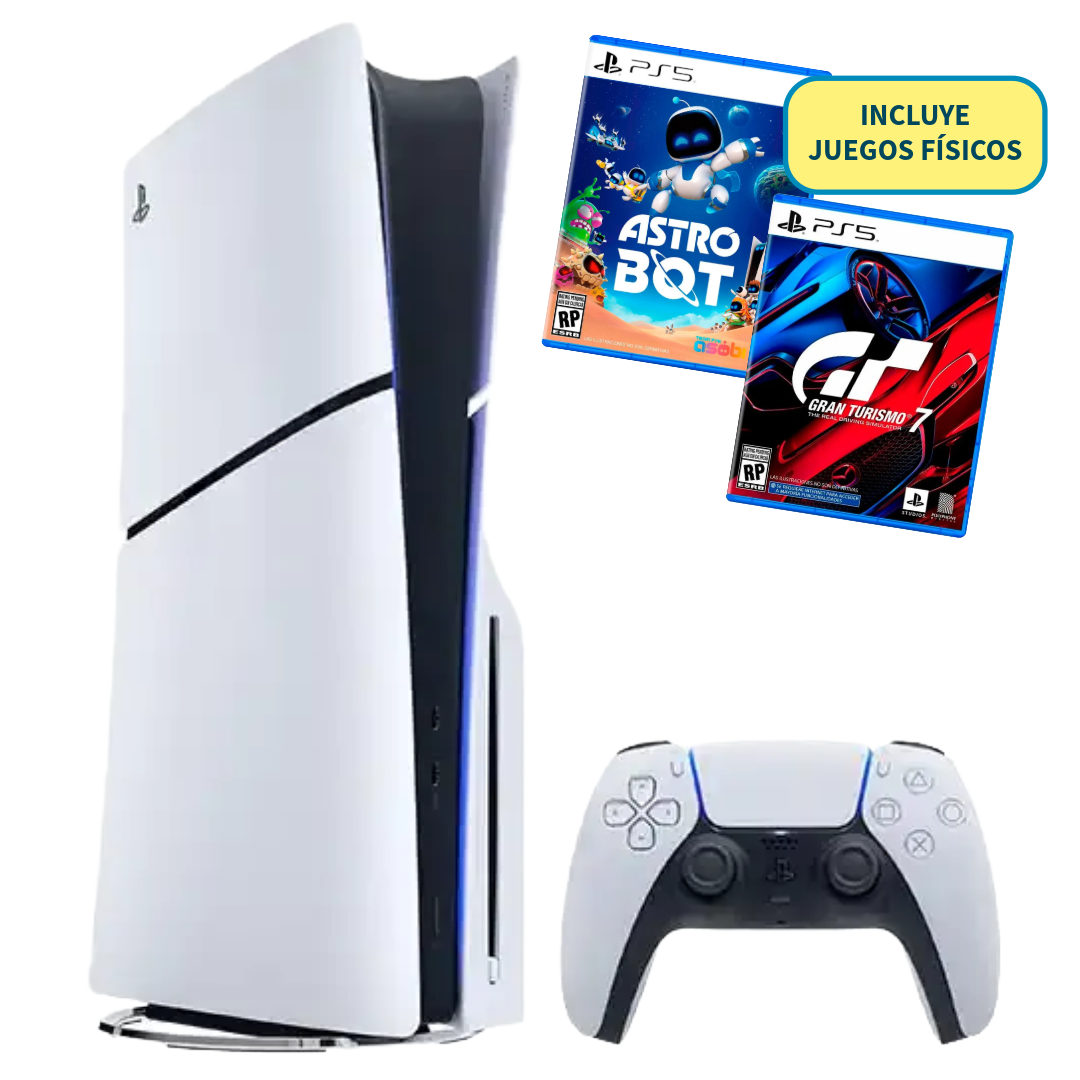 Consola PlayStation 5 Slim - Lector de disco (1TB) + Juego físico Astrobot y Gran Turismo 7