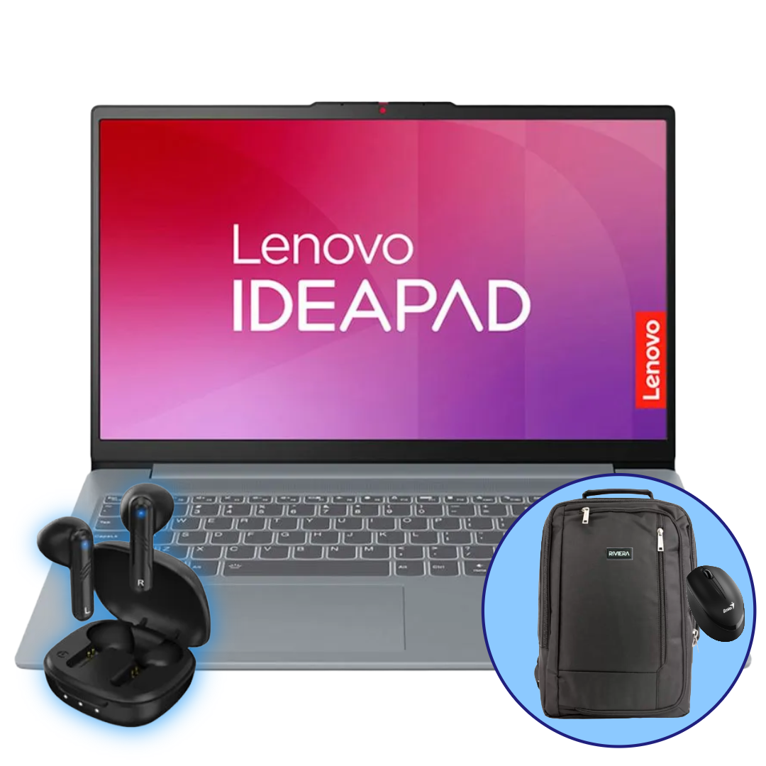 Portátil Lenovo Ideapad Slim 3 15IRU8 + Morral PC + Mouse + Earbuds Genius
