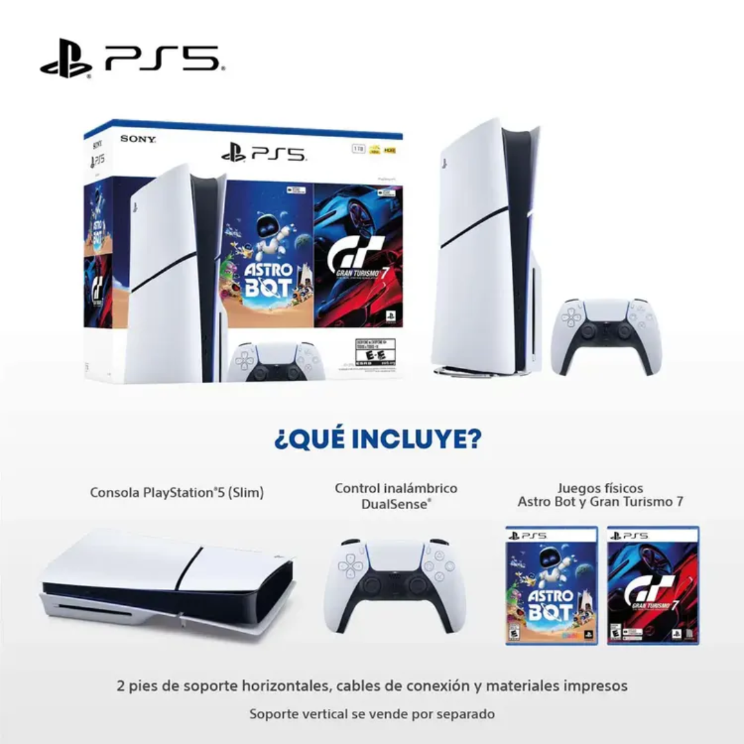 Consola PlayStation 5 Slim - Lector de disco (1TB) + Juego físico Astrobot y Gran Turismo 7