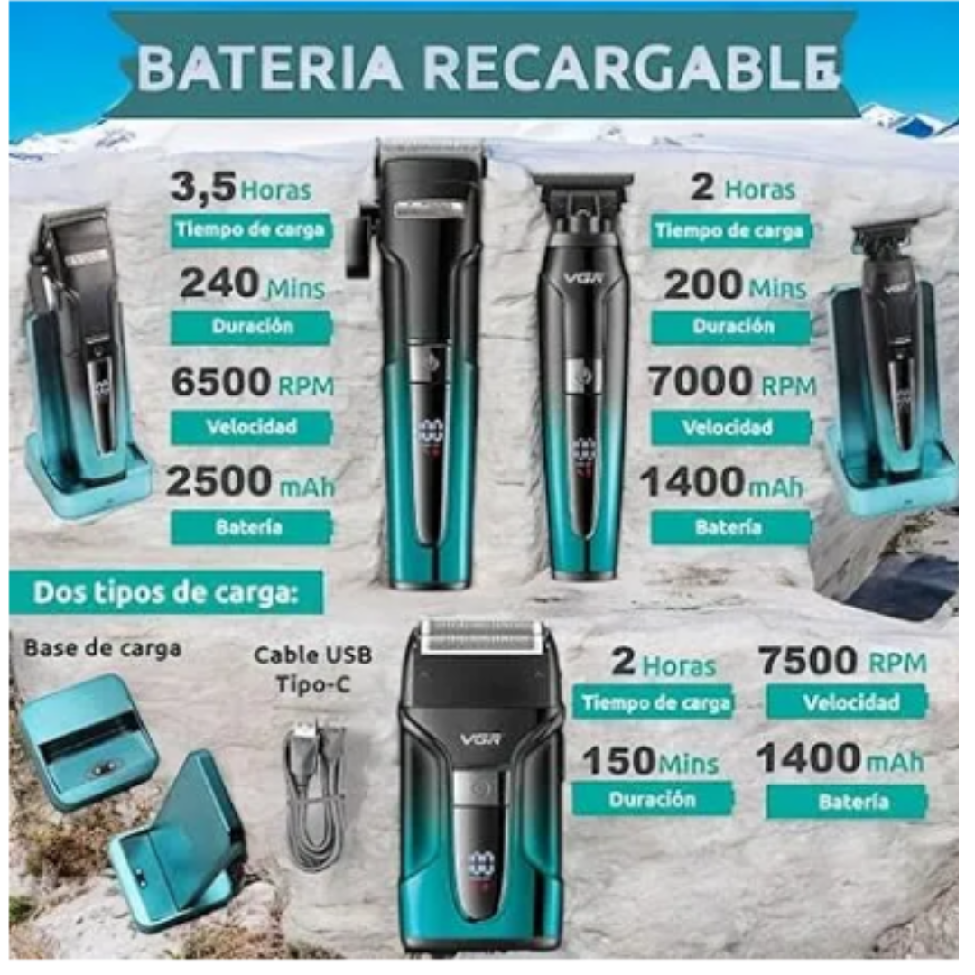Combo VGR - V-694 Peluquera + Patillera + Shaver